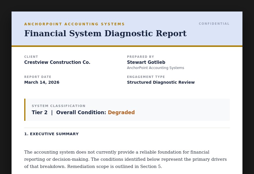 Sample AnchorPoint Financial System Diagnostic Report cover